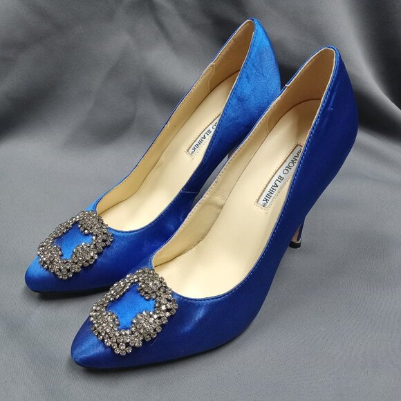 Manolo Blahnik Hangisi Embellished SEX AND THE CITY Stiletto SATIN PUMPS - Picture 4 of 14